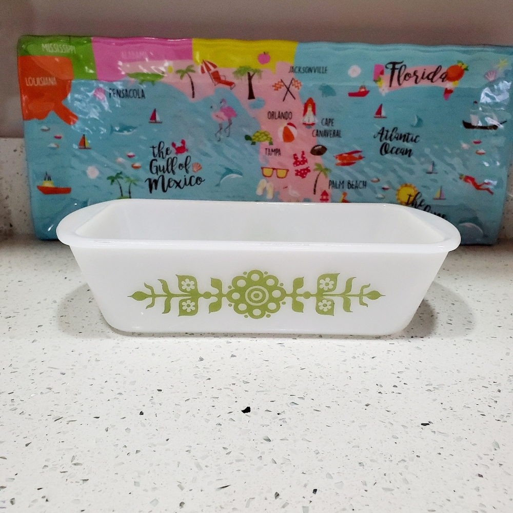Vintage White and Green Bakeware Dish Floral Design